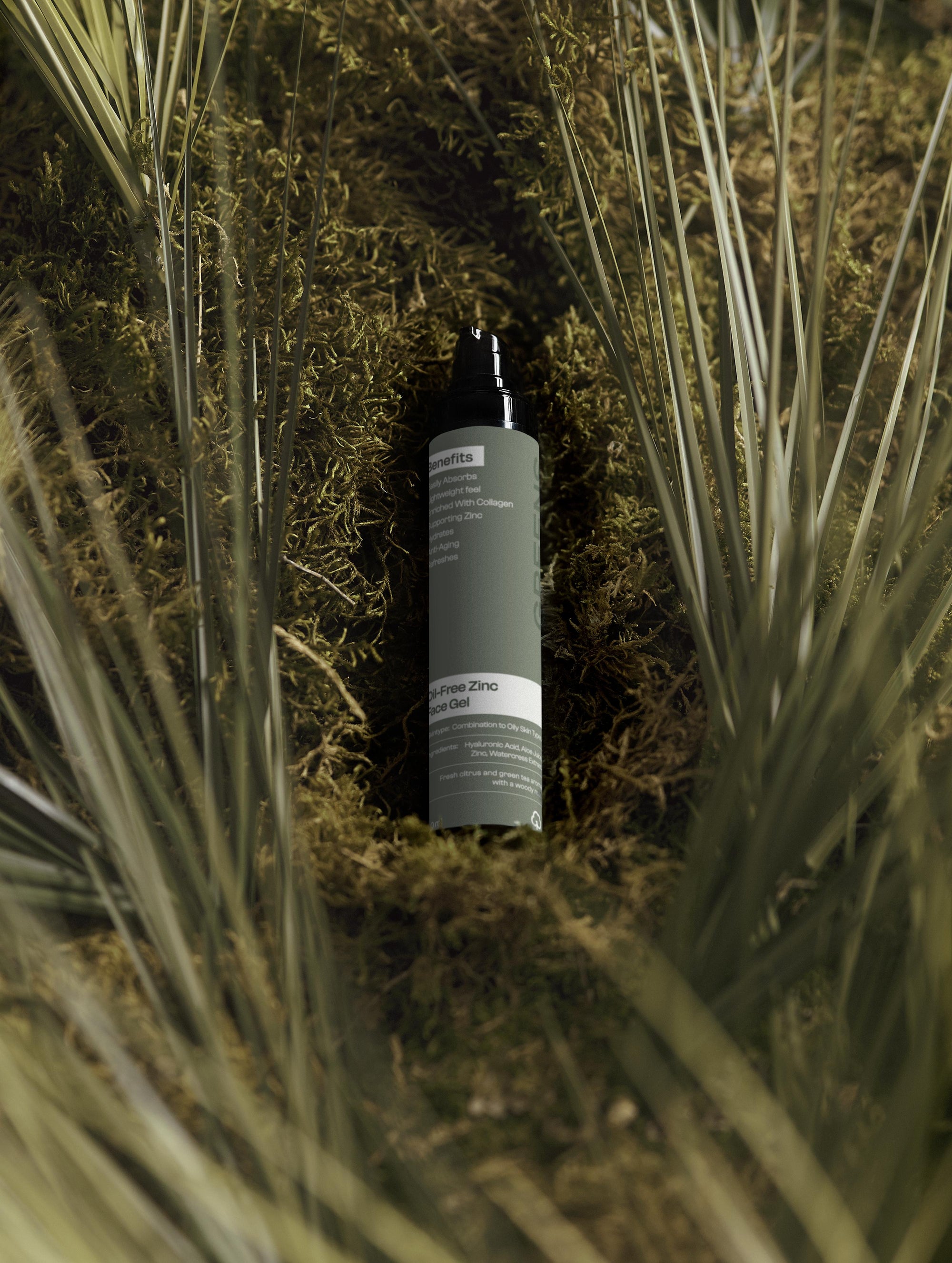 Artistic studio lighting on the Greens for People Zinc moisturizer for a clear skin.