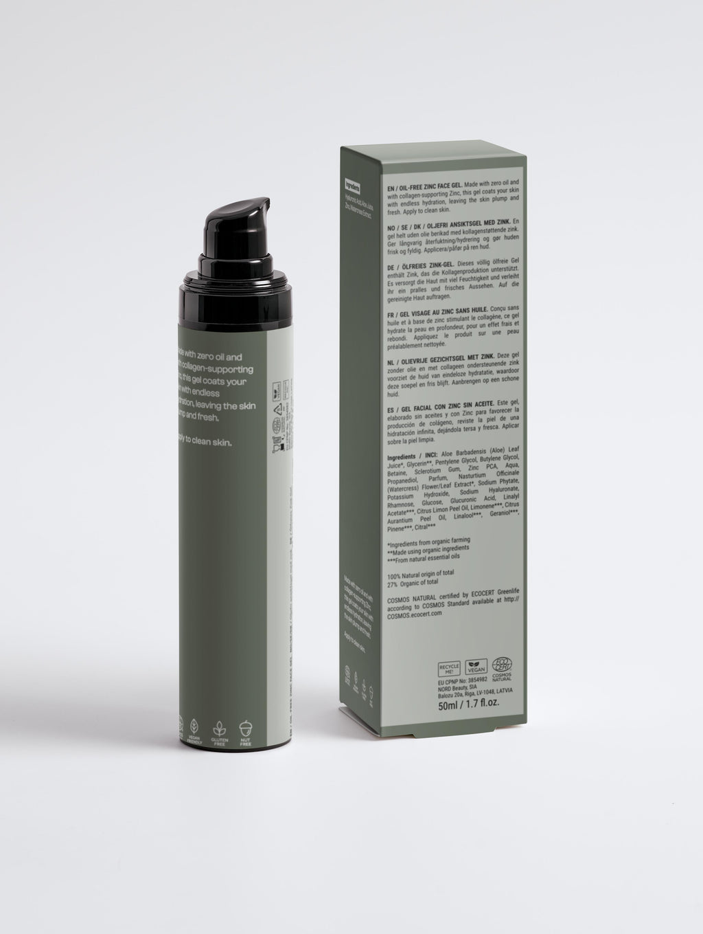 Back view of the oil-free zinc gel moisturizer by Greens for People.