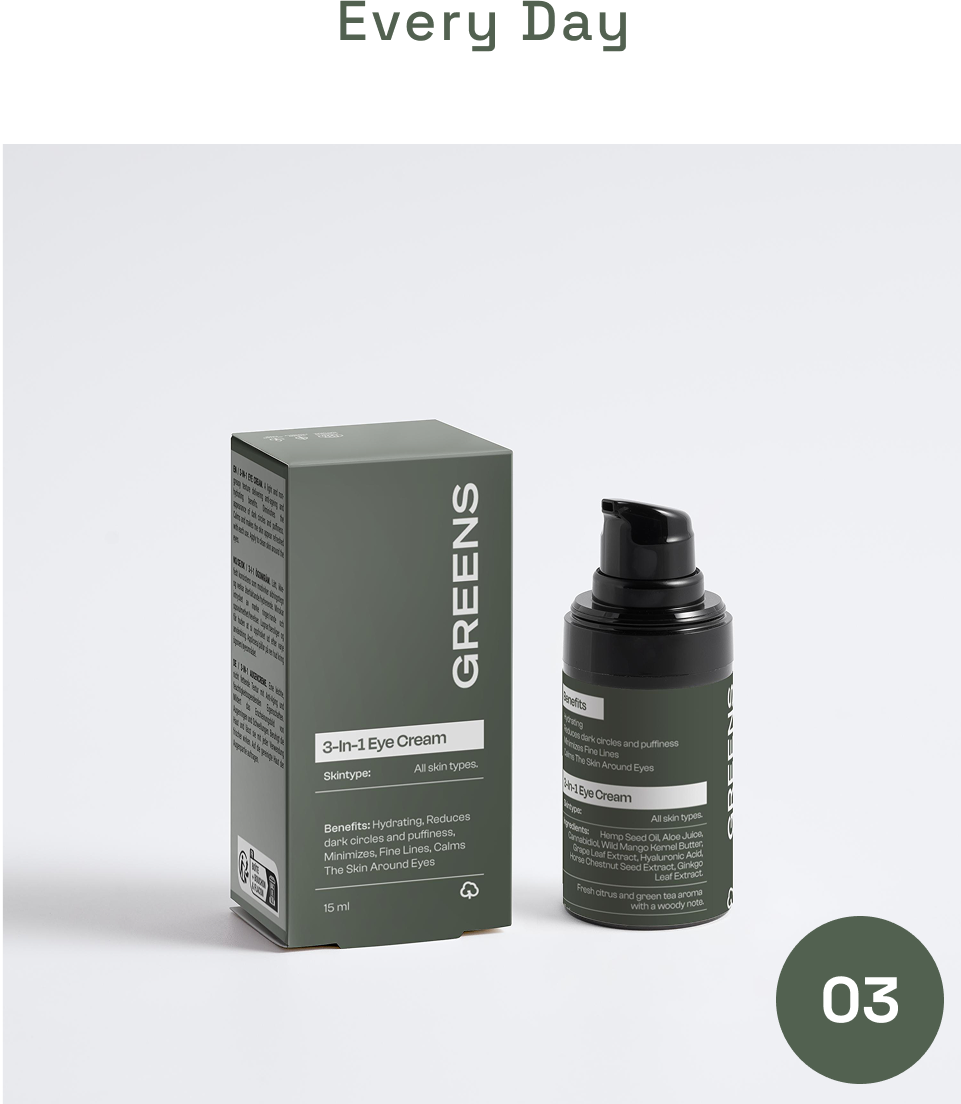 CBD-infused eye cream for men by Greens for People, designed to recover tired eyes in the daily routine.