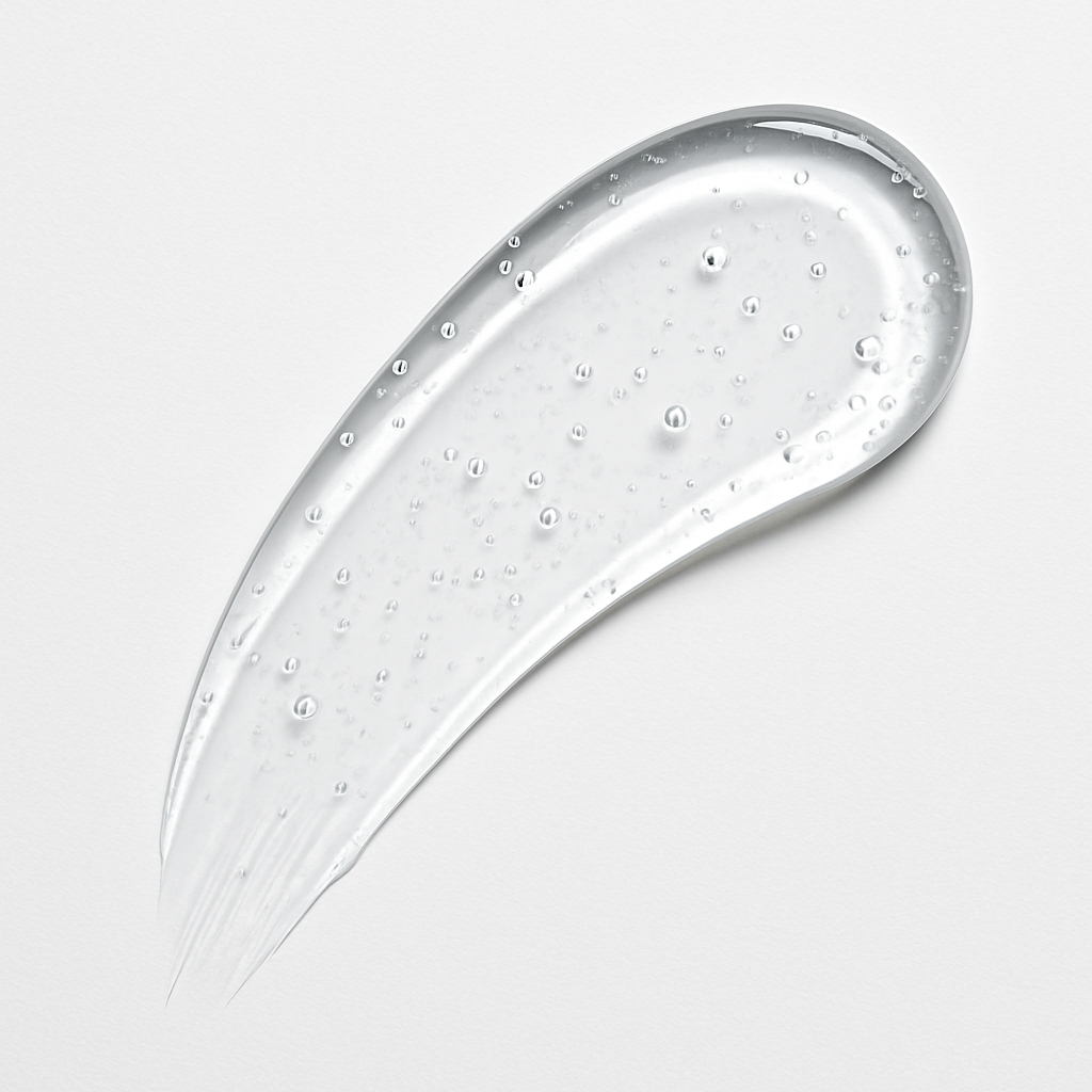 Close-up texture shot of the clear and lightweight Greens for People Niacinamide gel moisturizer.