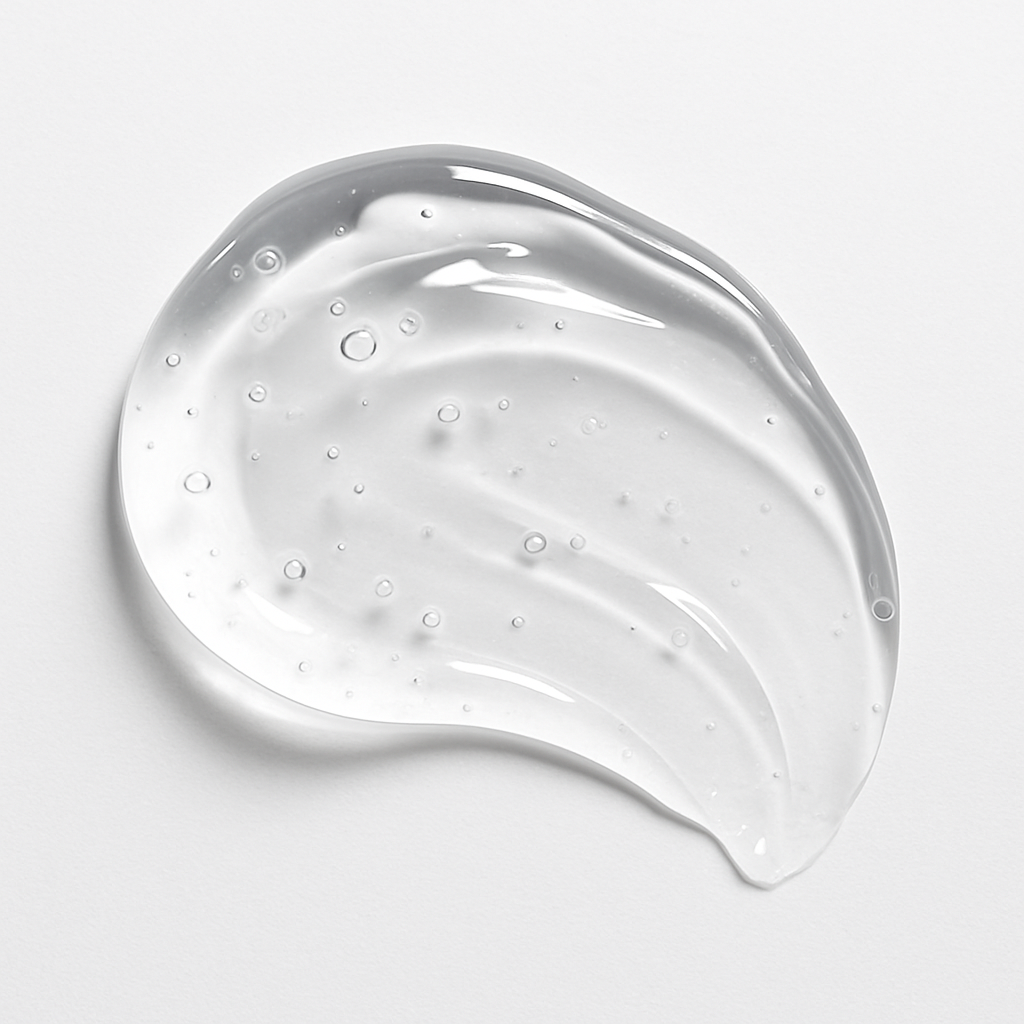 Close-up texture shot of the clear and lightweight Greens for People Oil-Free Zinc face gel for men.