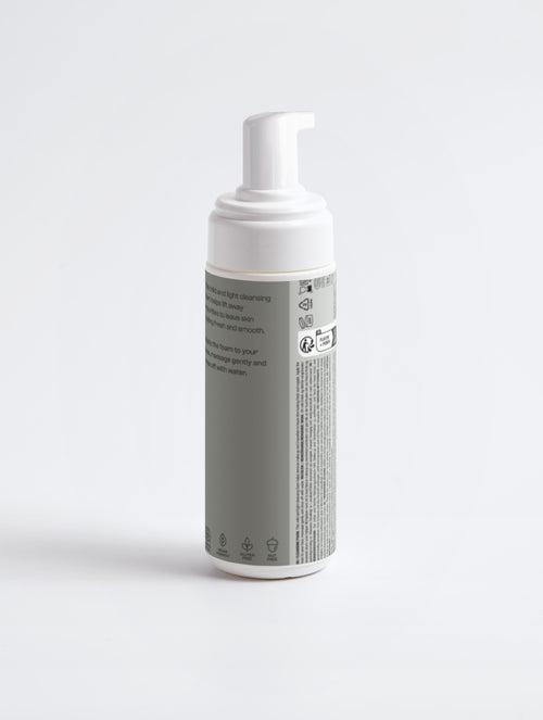 Back view of the Greens for People daily face wash and cleansing foam bottle.