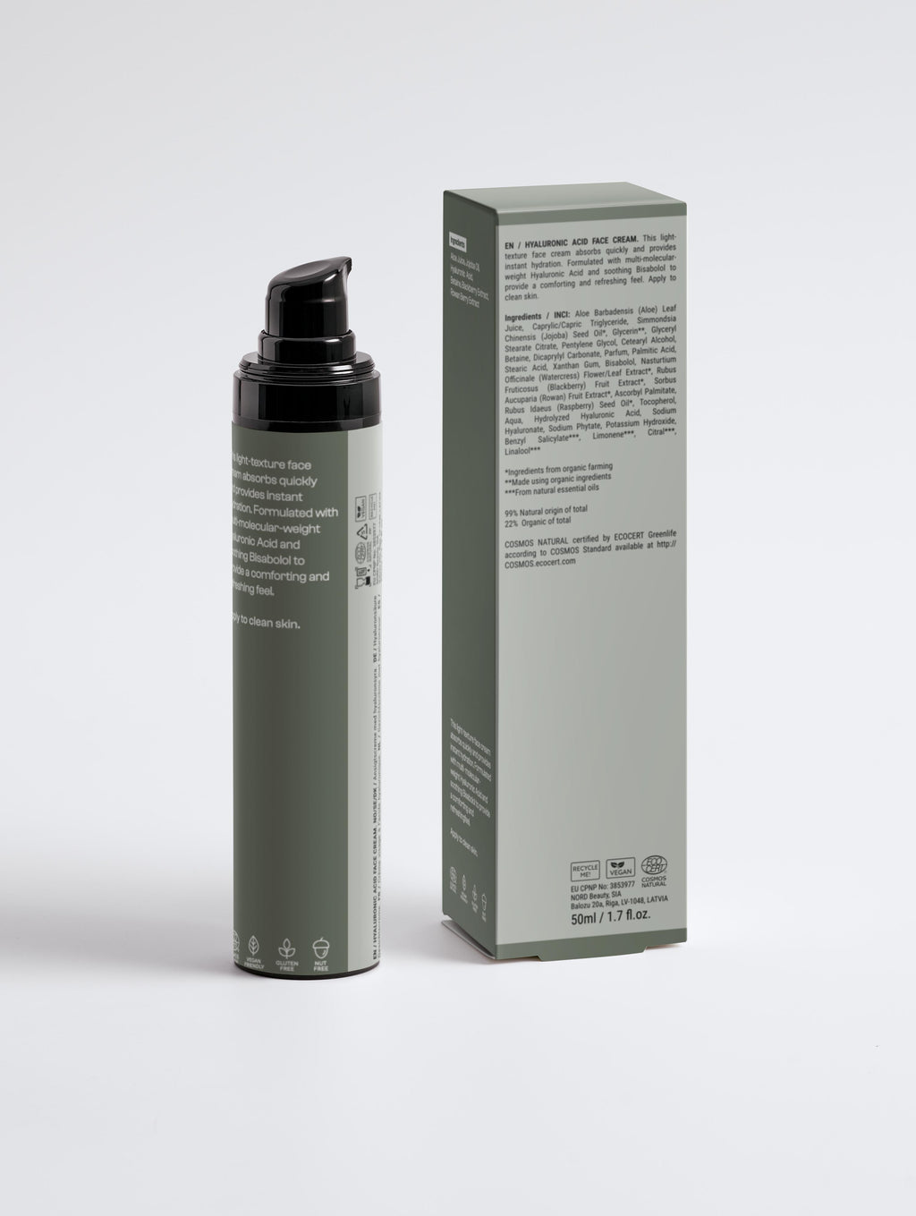 Back view of the hydrating Greens for People men's moisturizer with Hyaluronic Acid.