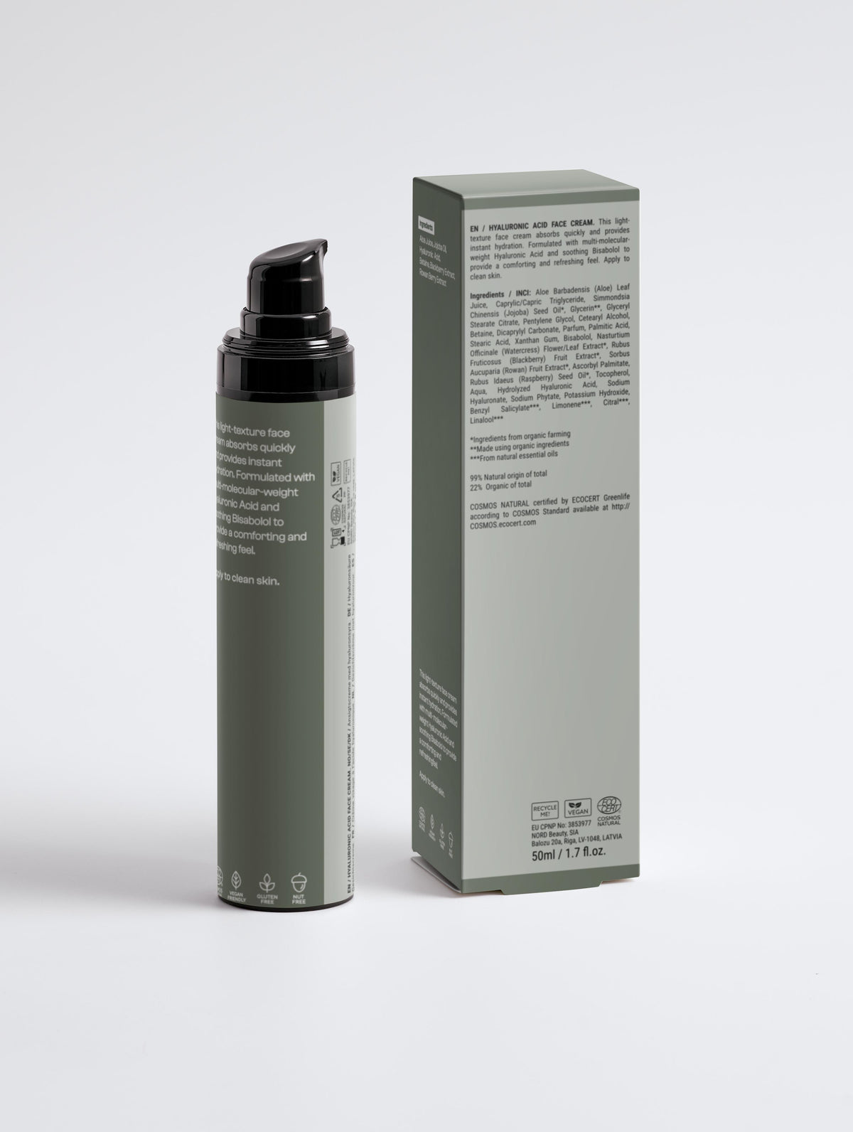 Back view of the hydrating Greens for People men's moisturizer with Hyaluronic Acid.