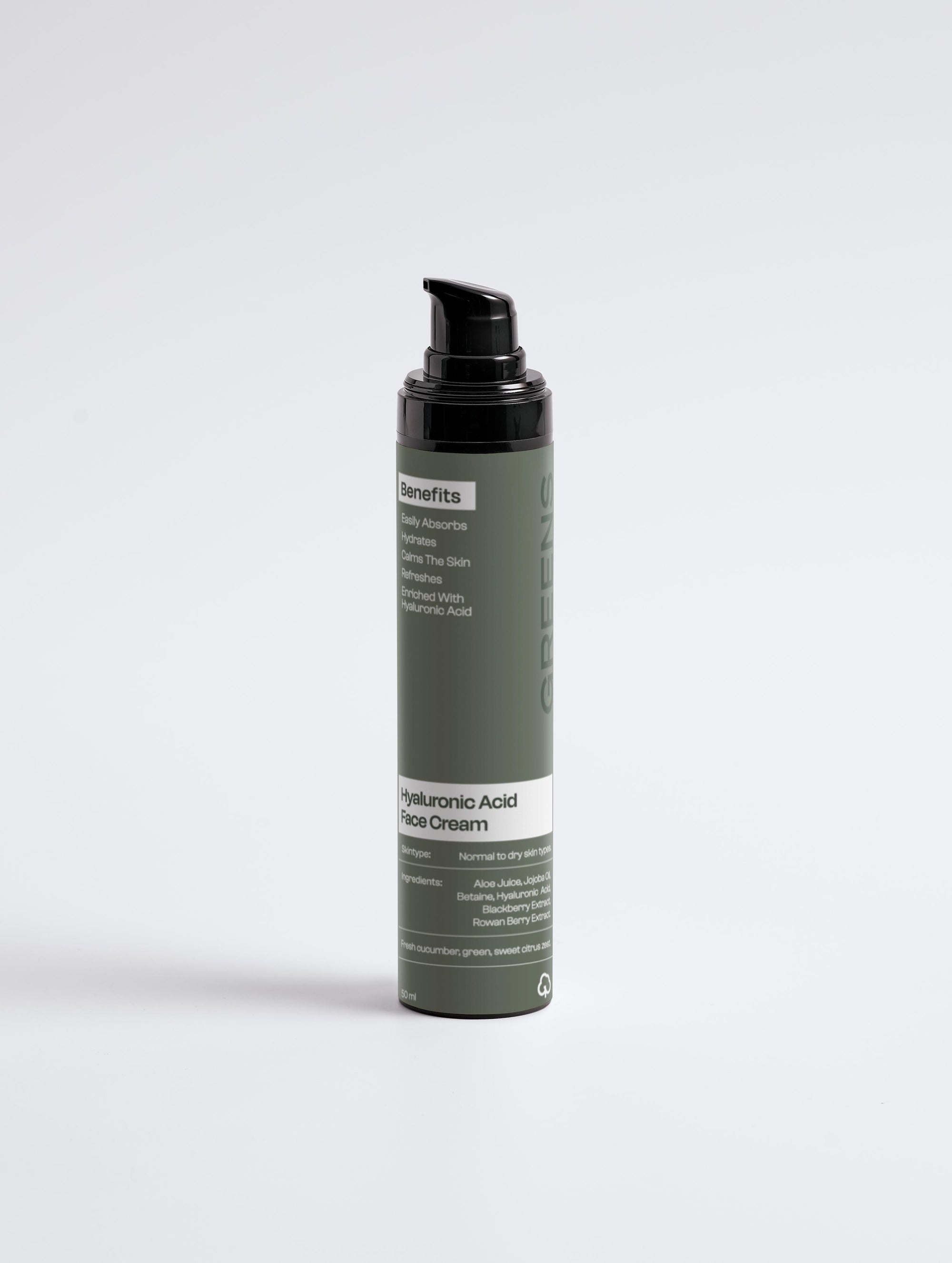 Side angle shot of the daily face cream for men by Greens for People.