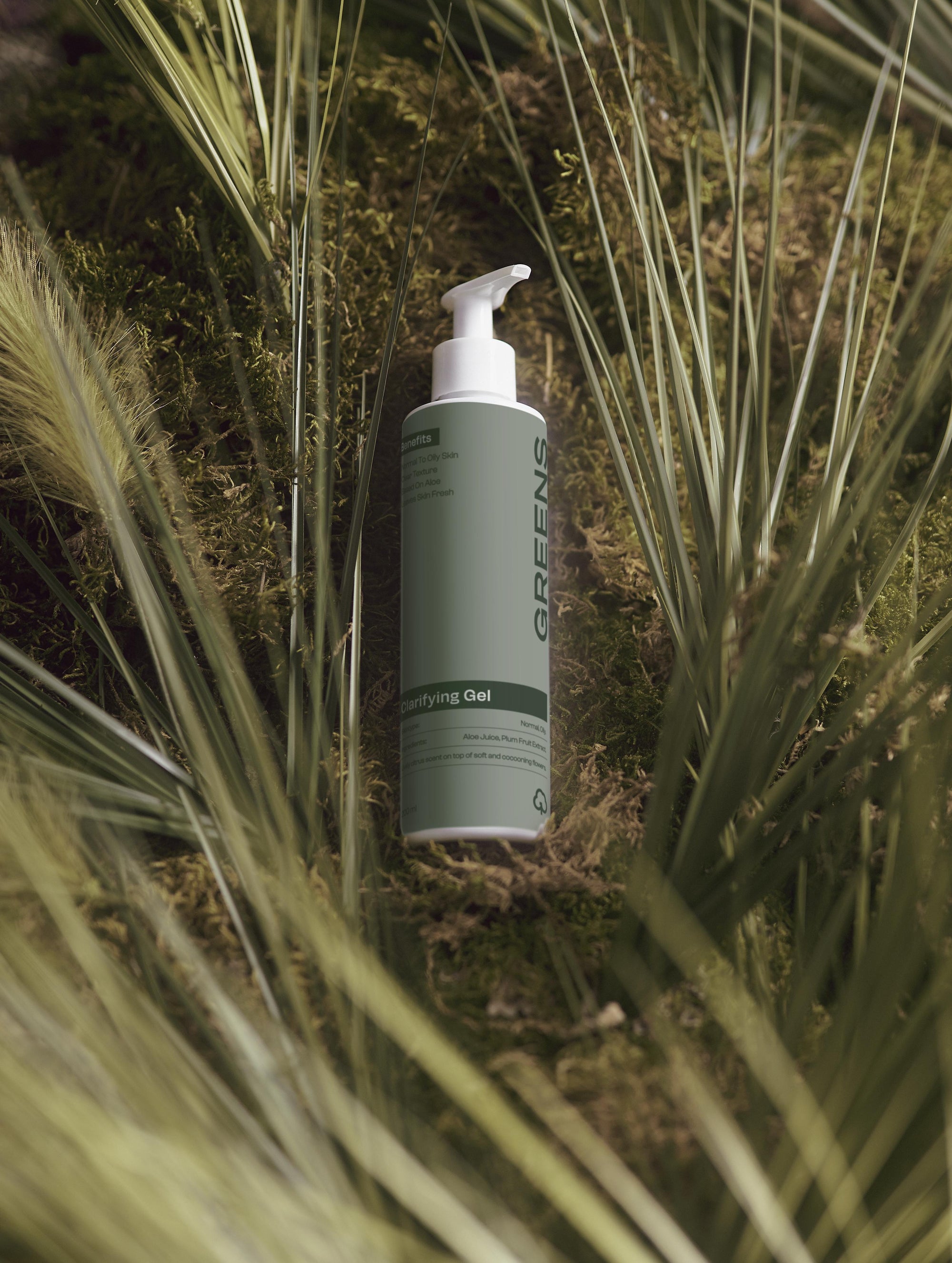 Studio display of the daily Clarifying Gel cleanser for men by Greens for People.